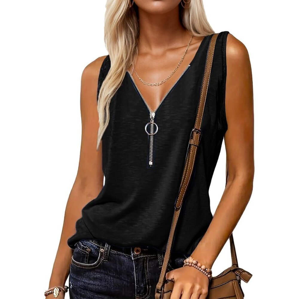 Women's Sleeveless V Neck Tank Top Rayon Polyester Summer Casual Loose Fit